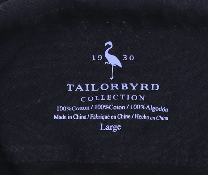 TailorByrd Men's Navy Blue Cotton Long Sleeve Button-Up Shirt Size L