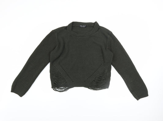 Select Women Green Chunky Knit Distressed Jumper Size 10