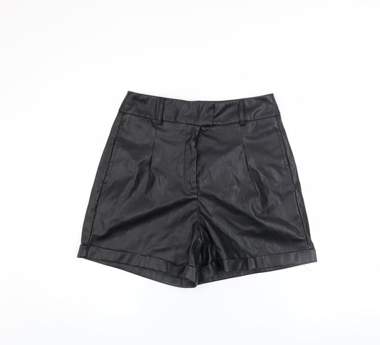ONLY Women's Black Faux Leather Chino Shorts Size S High Rise