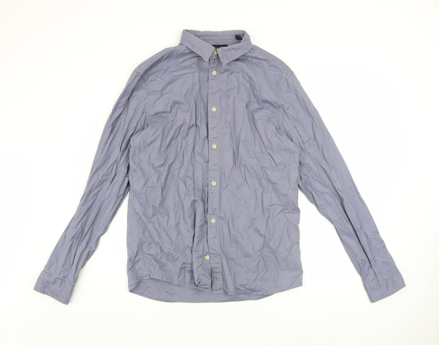 AllSaints Men's Grey Long Sleeve Button-Up Cotton Shirt Size L