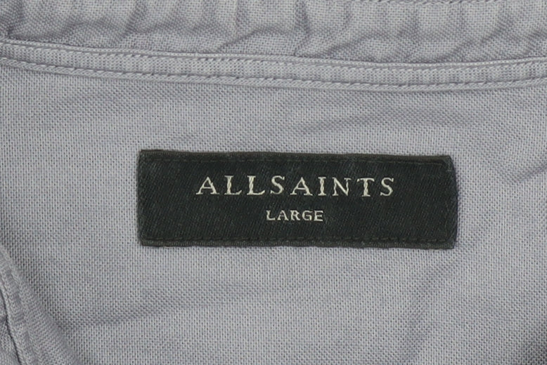 AllSaints Men's Grey Long Sleeve Button-Up Cotton Shirt Size L