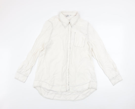 Lily Women’s White Long Sleeve Lyocell Button-Up Shirt 2XL