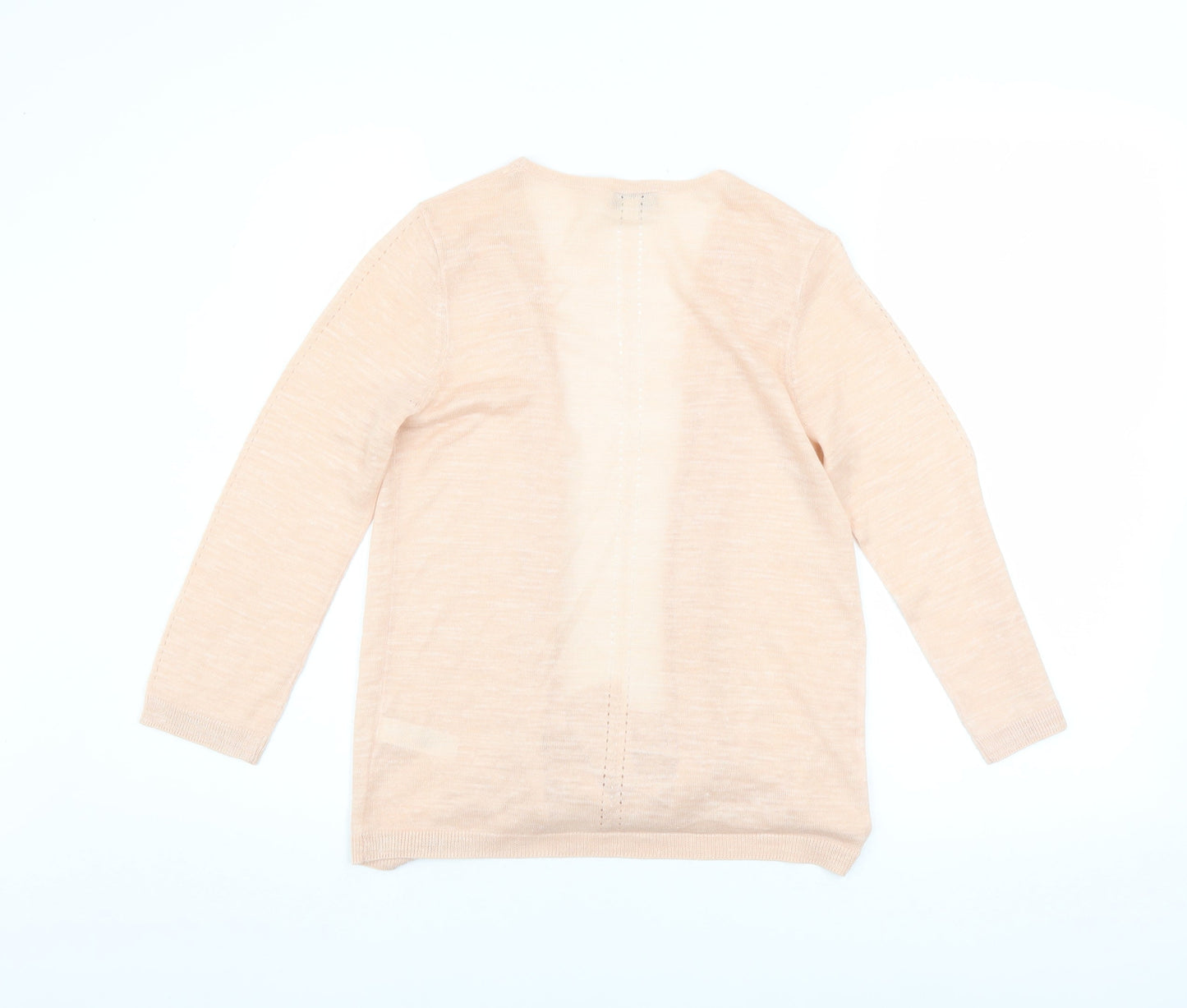 Monsoon Womens Beige Knit Open Cardigan S 3/4 Sleeve Acrylic Linen