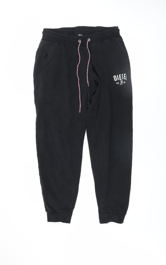 Diesel Men’s Black Fleece Jogger Trousers Size M Regular Fit