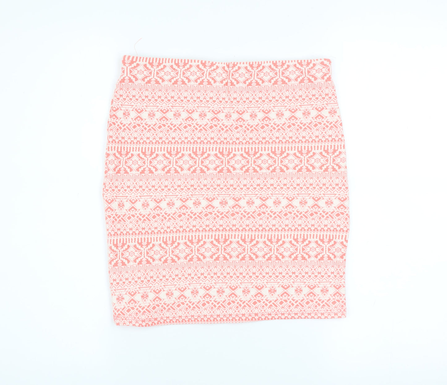 Bershka Women Pink Geometric Pencil Skirt Size L Stretch Cotton Blend