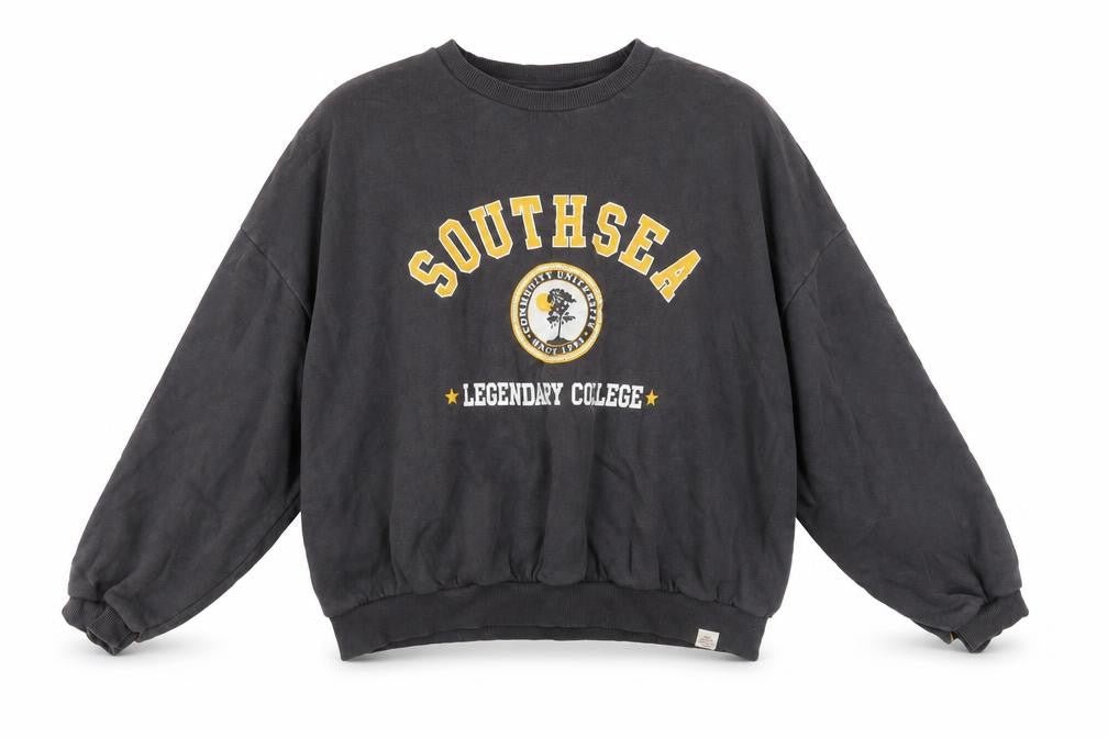 Pull & Bear Womens Black Southsea Graphic Pullover Sweatshirt L
