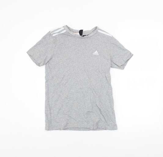Adidas Boys Grey T-Shirt 14 Years Sports Logo Short Sleeve Top