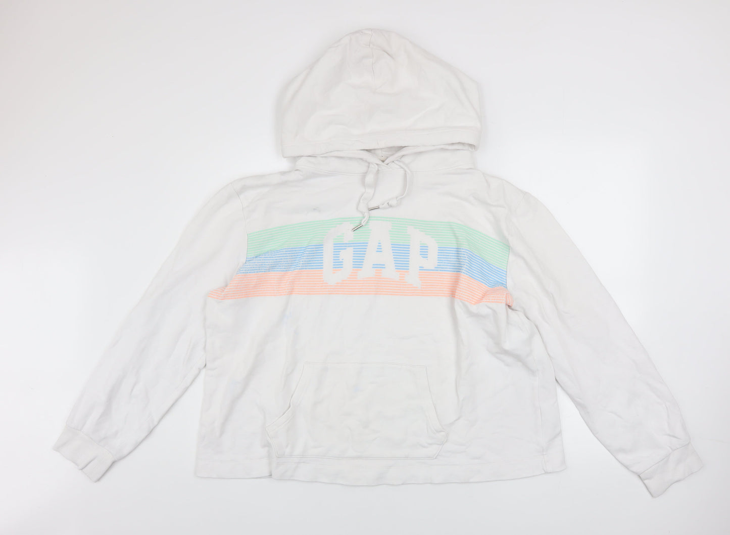 GAP Women White L Pullover Hoodie Logo Print 90% Cotton Casual