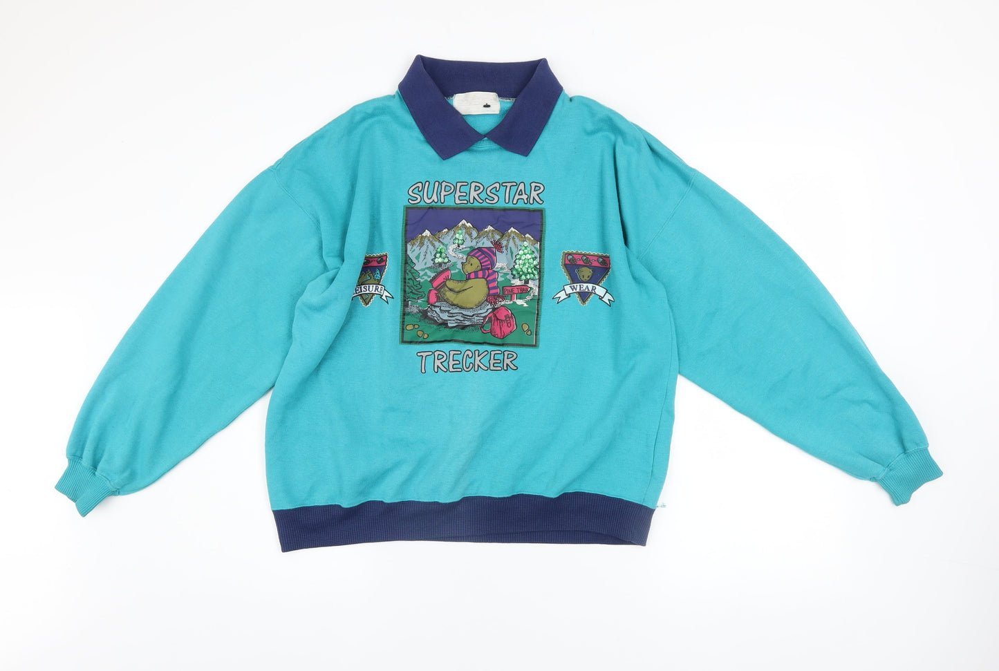 Vintage Superstar Trekker Teal Sweatshirt Women M Collared Graphic Pullover