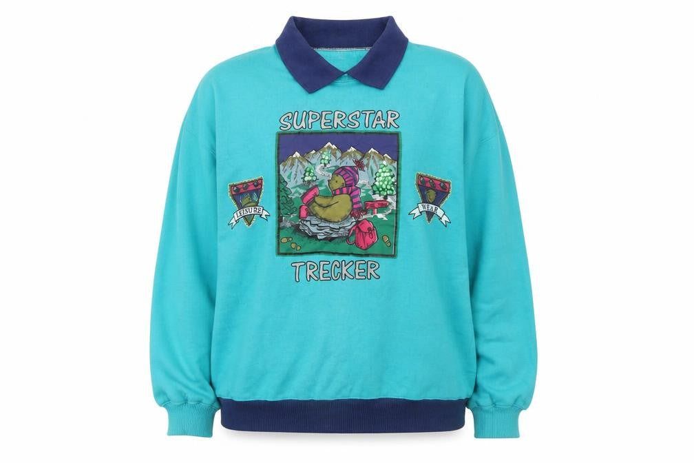 Vintage Superstar Trekker Teal Sweatshirt Women M Collared Graphic Pullover