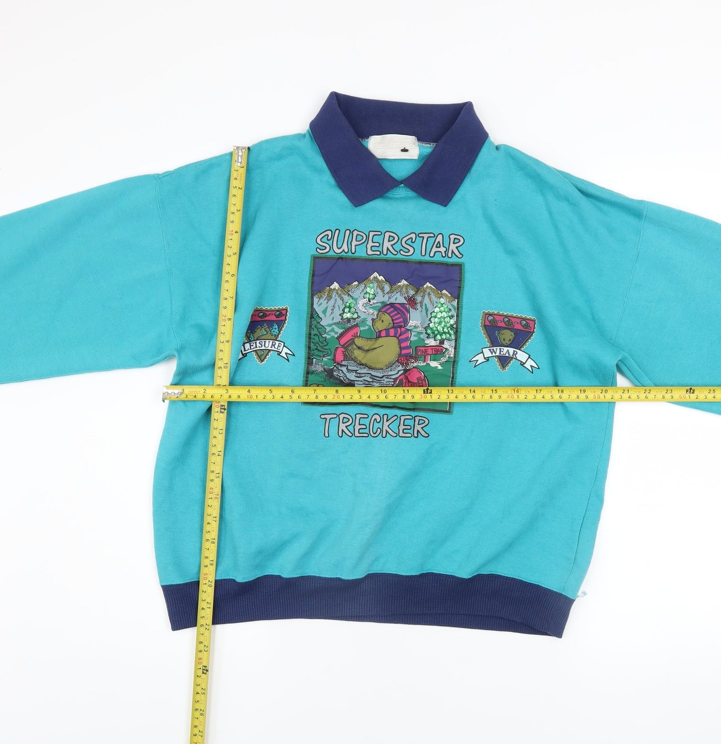 Vintage Superstar Trekker Teal Sweatshirt Women M Collared Graphic Pullover