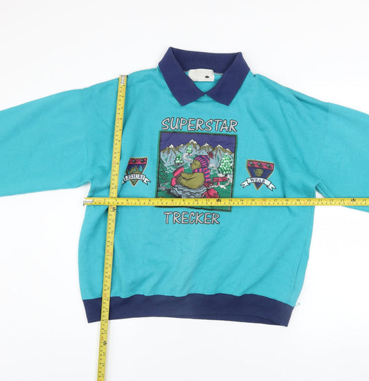 Vintage Superstar Trekker Teal Sweatshirt Women M Collared Graphic Pullover