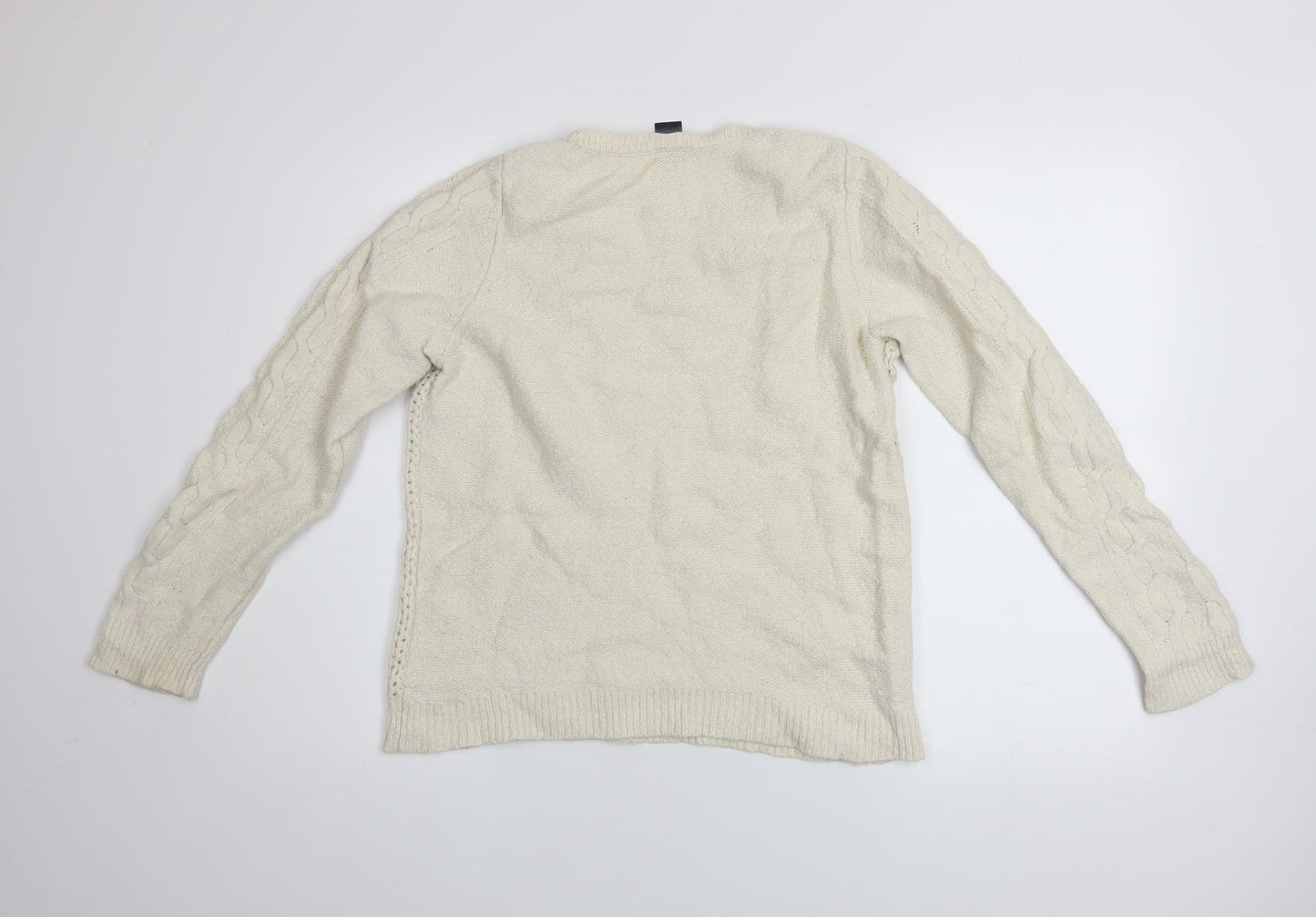 Ann Taylor Women Ivory Wool Blend Cable Knit Pullover Jumper L