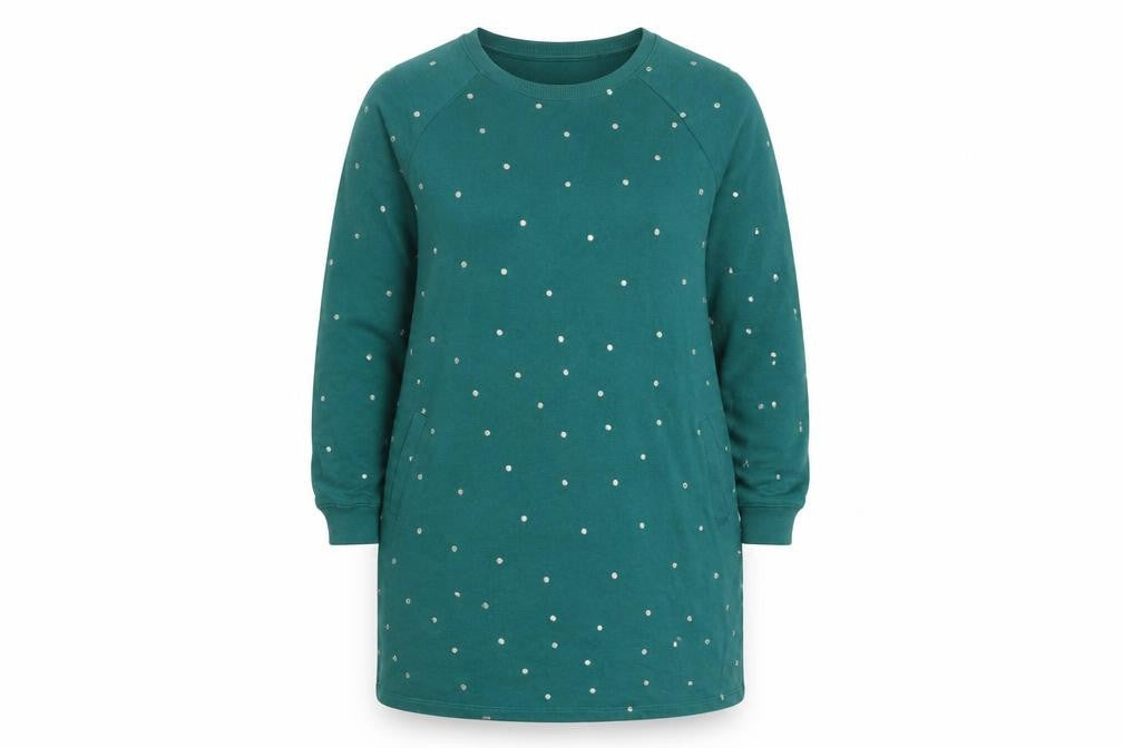 FatFace Women's Green Beaded Long Sleeve Shift Dress Size 18