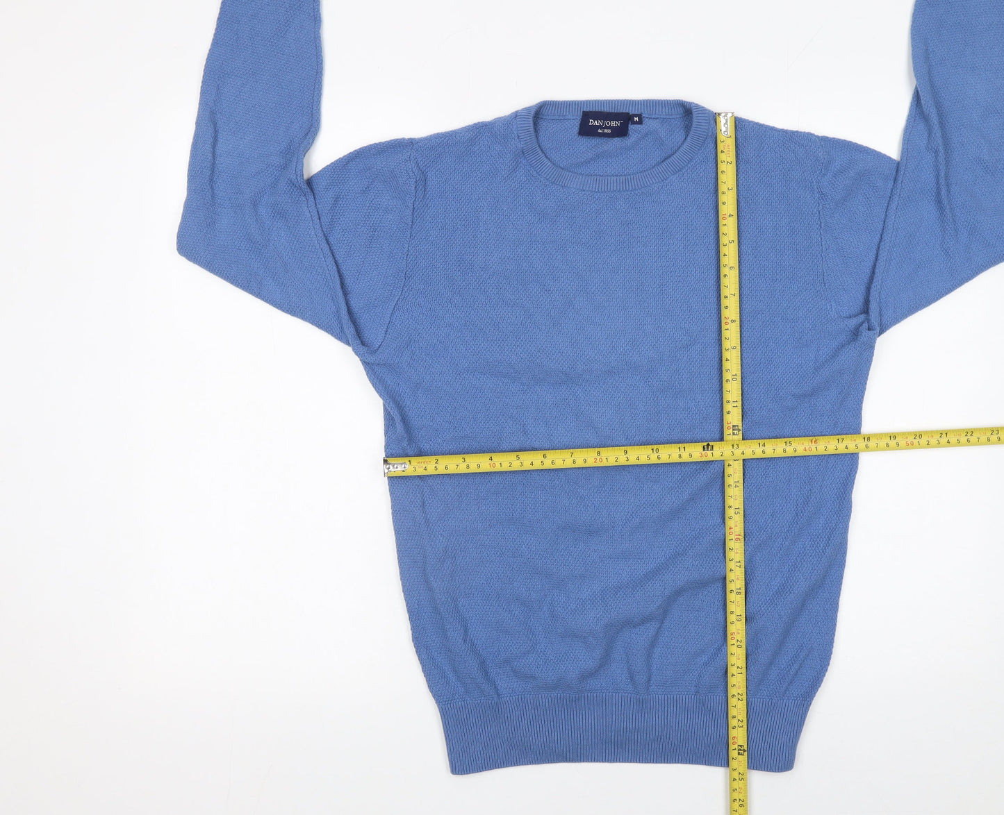 Dan John Men's Blue Cotton Crew Neck Pullover Jumper Medium