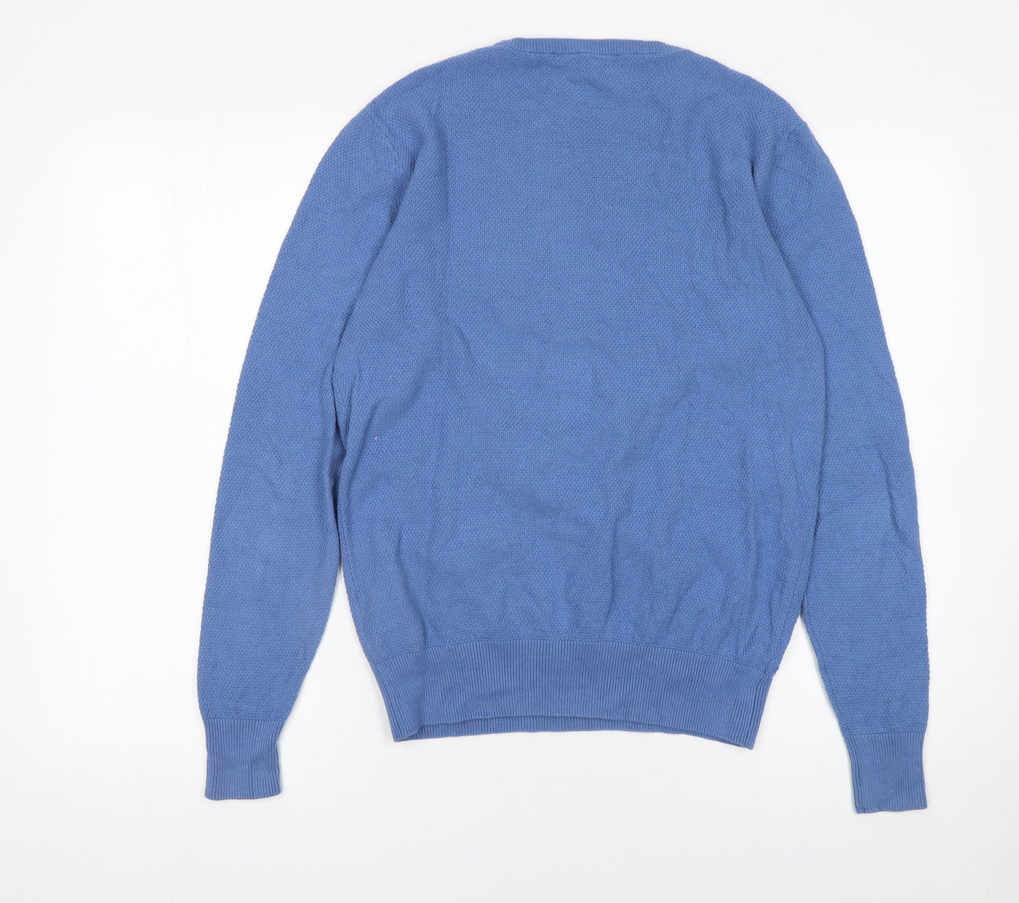 Dan John Men's Blue Cotton Crew Neck Pullover Jumper Medium