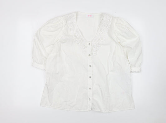 Savida Womens White Cotton Tunic Blouse Size 18 V-Neck Crochet Detail
