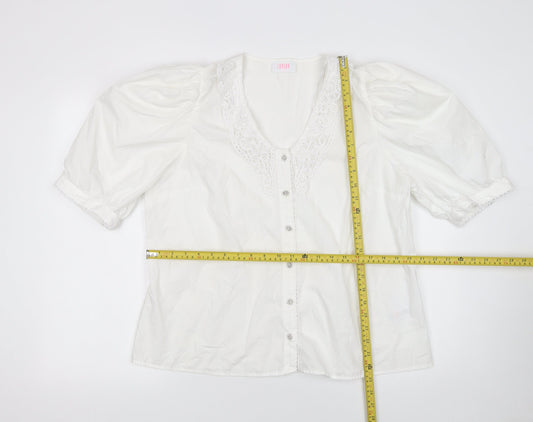 Savida Womens White Cotton Tunic Blouse Size 18 V-Neck Crochet Detail