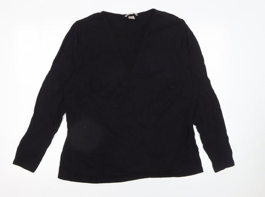 H&M Women’s Black Viscose Long Sleeve V-Neck Blouse Size 18