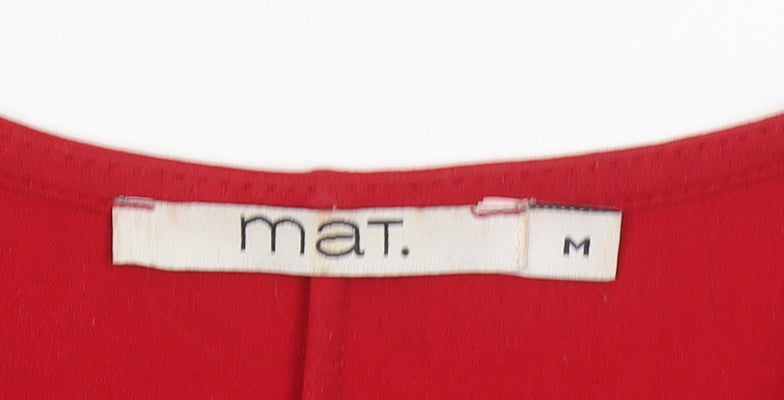 Mat. Women Red M Shift Dress V-Neck Short Sleeve Polyester