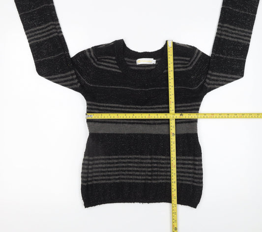 Yufascreation Women's Black Striped Wool Pullover Jumper M