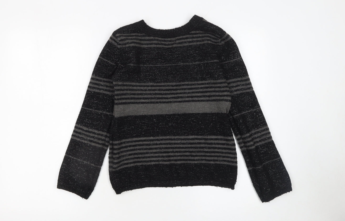 Yufascreation Women's Black Striped Wool Pullover Jumper M