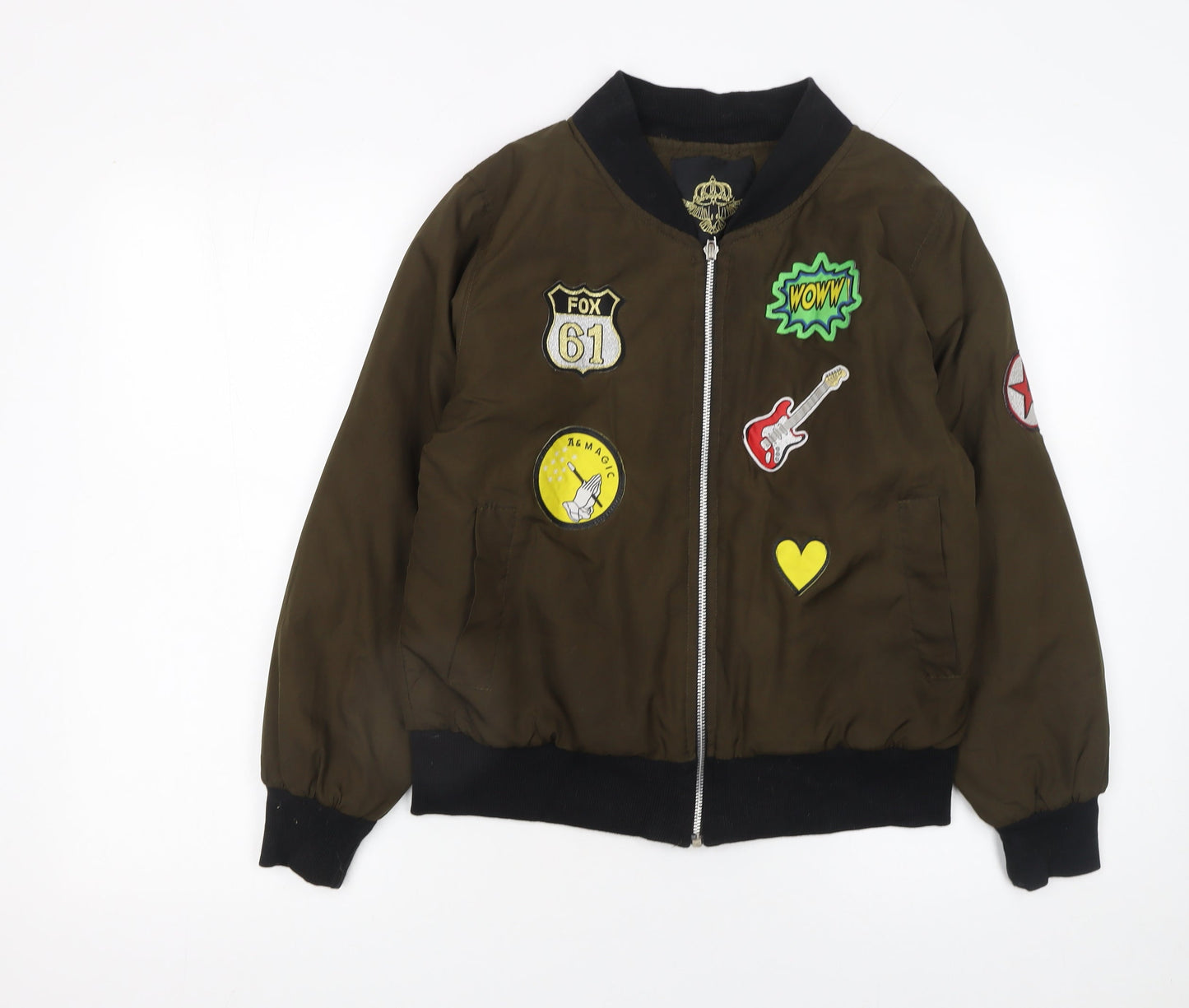 Rising Women’s Brown Bomber Jacket S Embroidered Patches Casual