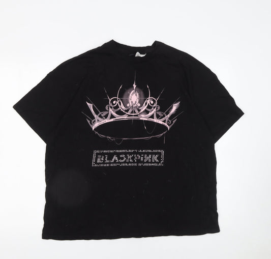 BLACKPINK Women's Black Rhinestone Crown Graphic T-Shirt M