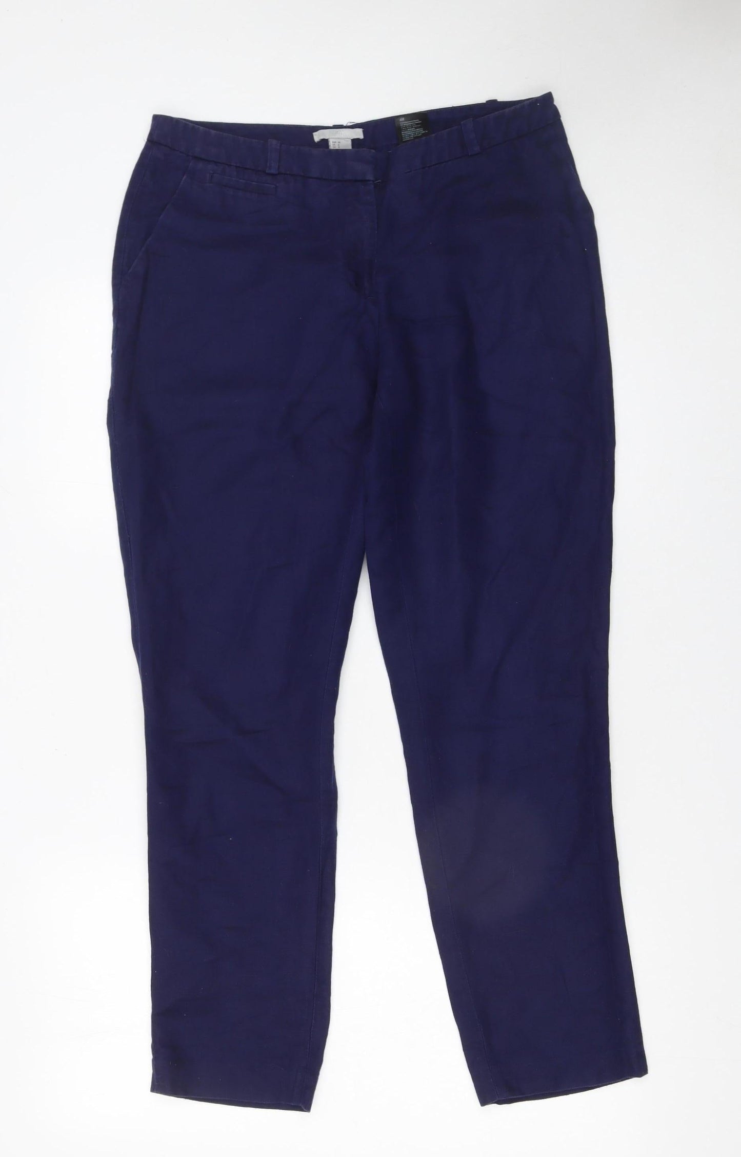 H&M Women’s Navy Chino Trousers Cotton Linen Blend Size 10