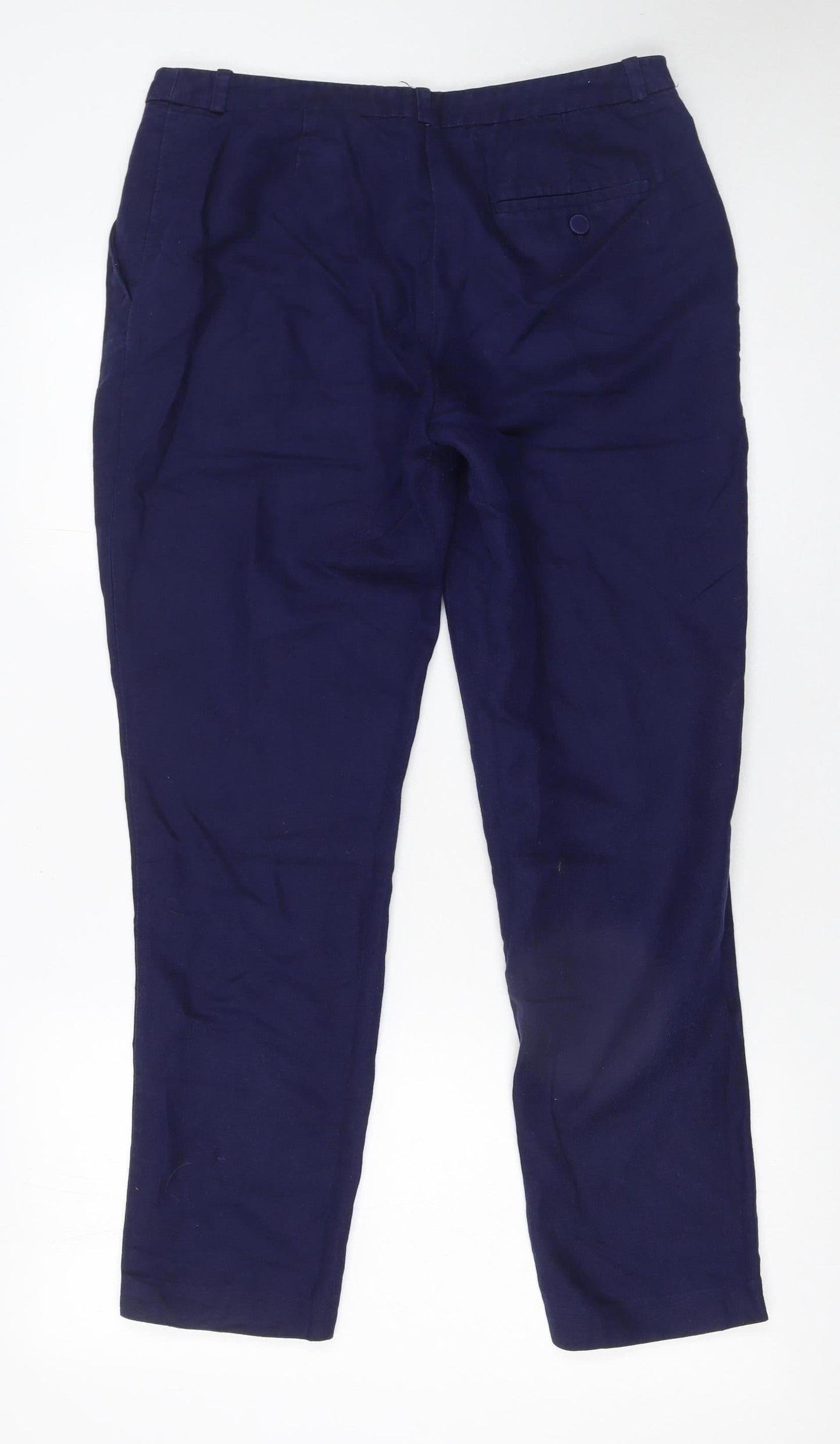 H&M Women’s Navy Chino Trousers Cotton Linen Blend Size 10