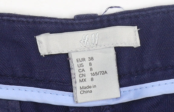 H&M Women’s Navy Chino Trousers Cotton Linen Blend Size 10