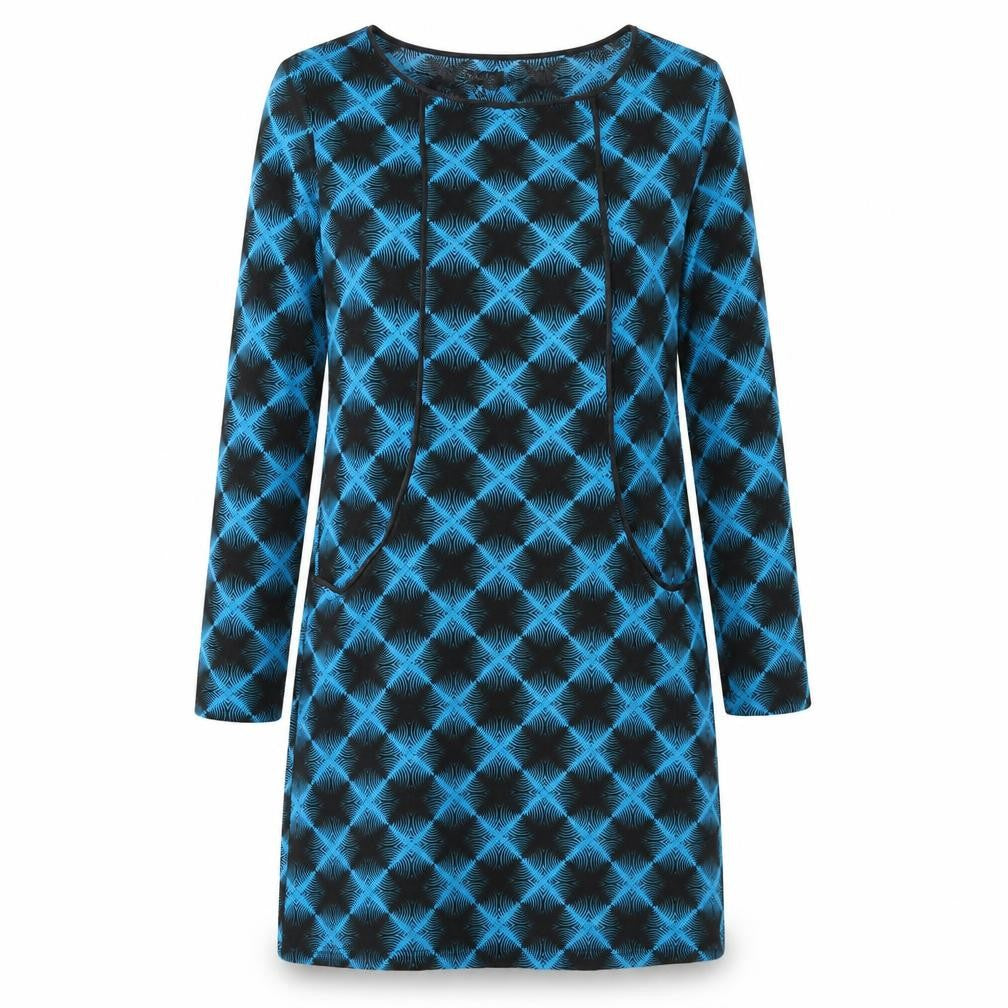 Stella Women Blue Geometric Long Sleeve Shift Dress Size 14