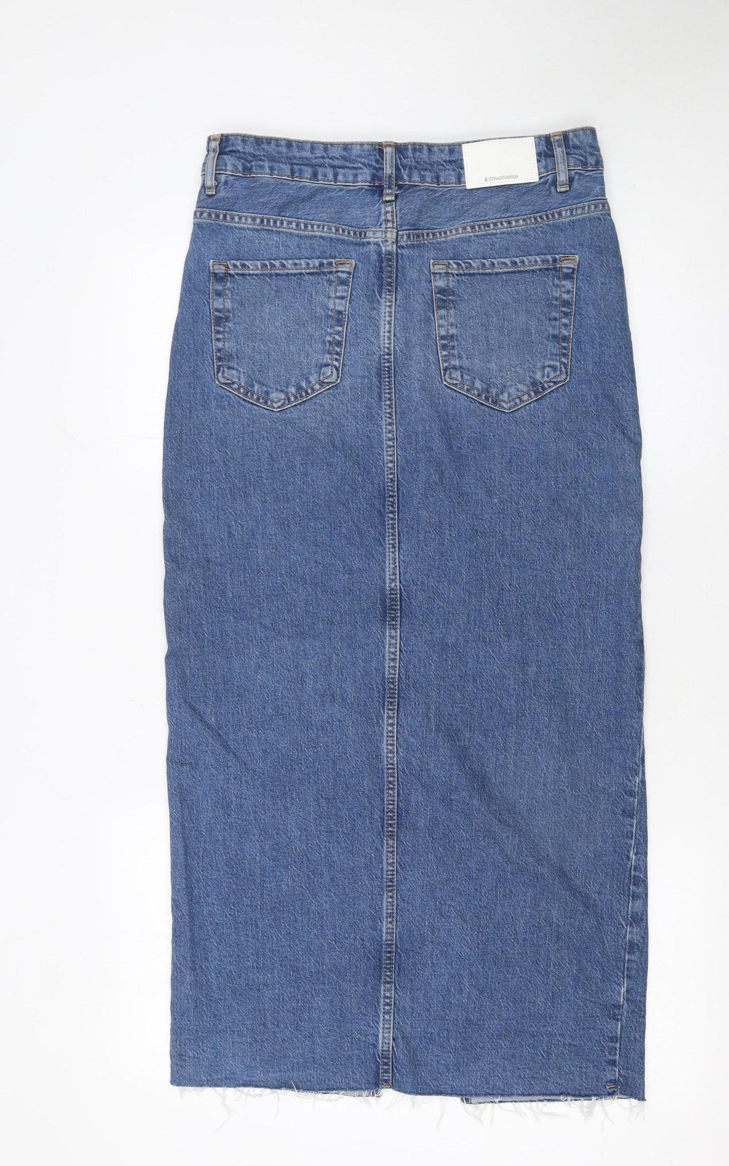 Stradivarius Women Blue Denim Midi Skirt UK 8 Straight Pencil Style