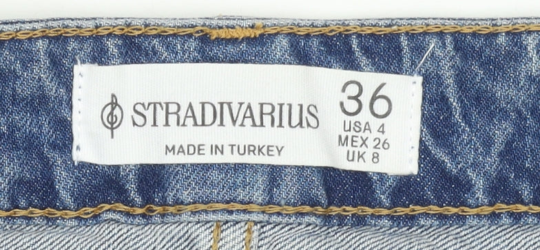 Stradivarius Women Blue Denim Midi Skirt UK 8 Straight Pencil Style