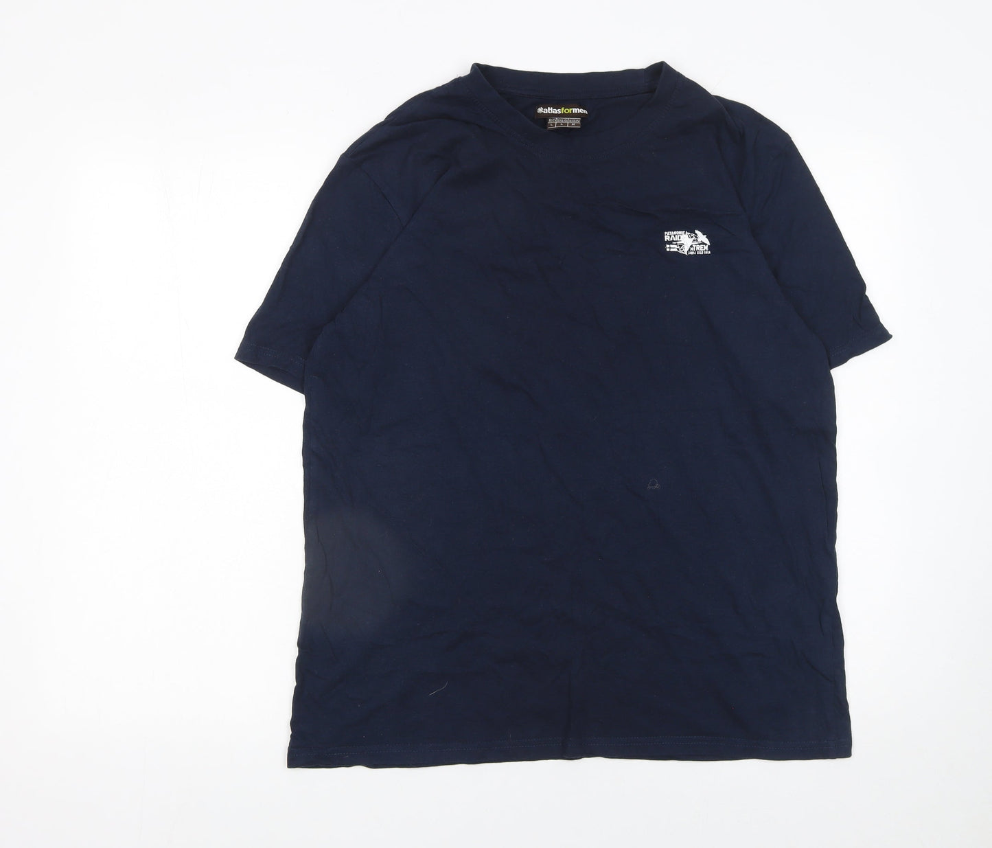Atlas For Men Navy Blue Crew Neck Cotton T-Shirt Men's Medium