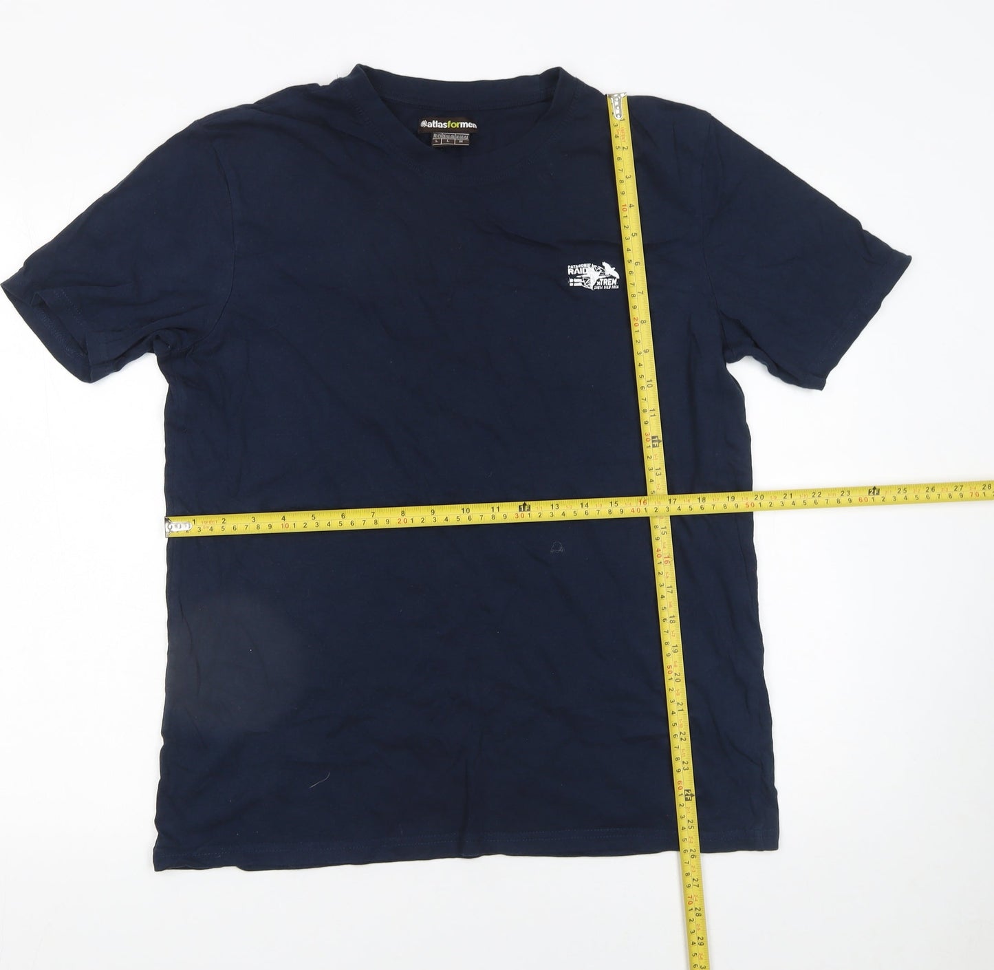 Atlas For Men Navy Blue Crew Neck Cotton T-Shirt Men's Medium