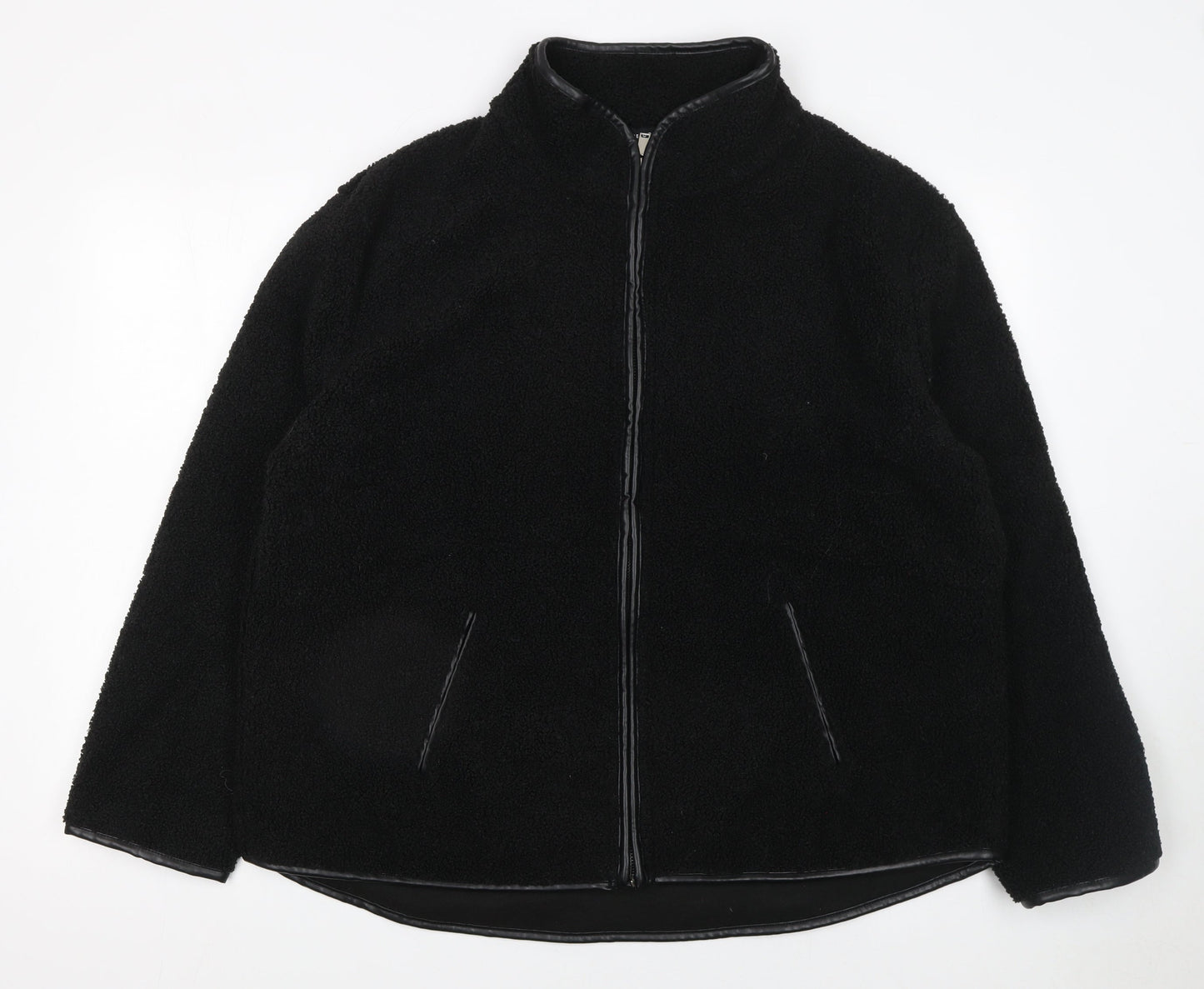 Peacocks Women Black L Fleece Full Zip Mid-Length Jacket