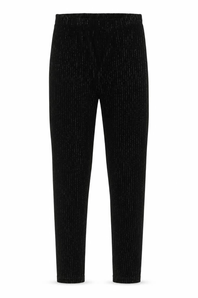 Front view of St. Bernard for Dunnes Stores girls’ black velvet leggings 26in waist elastic waistband