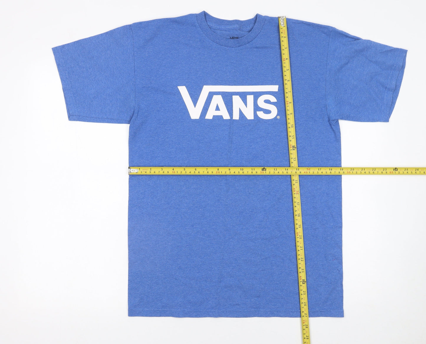 Vans Men Blue Graphic Logo T-Shirt Medium Crew Neck Cotton Blend