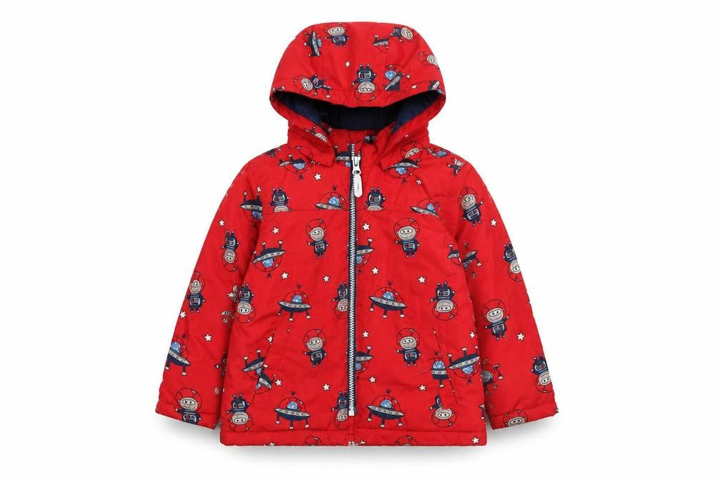 NAME IT Boys Red Space Print Hooded Puffer Jacket 4 Years