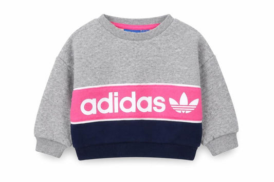 adidas Unisex Baby Grey Colourblock Logo Pullover Sweatshirt 0-3 Months
