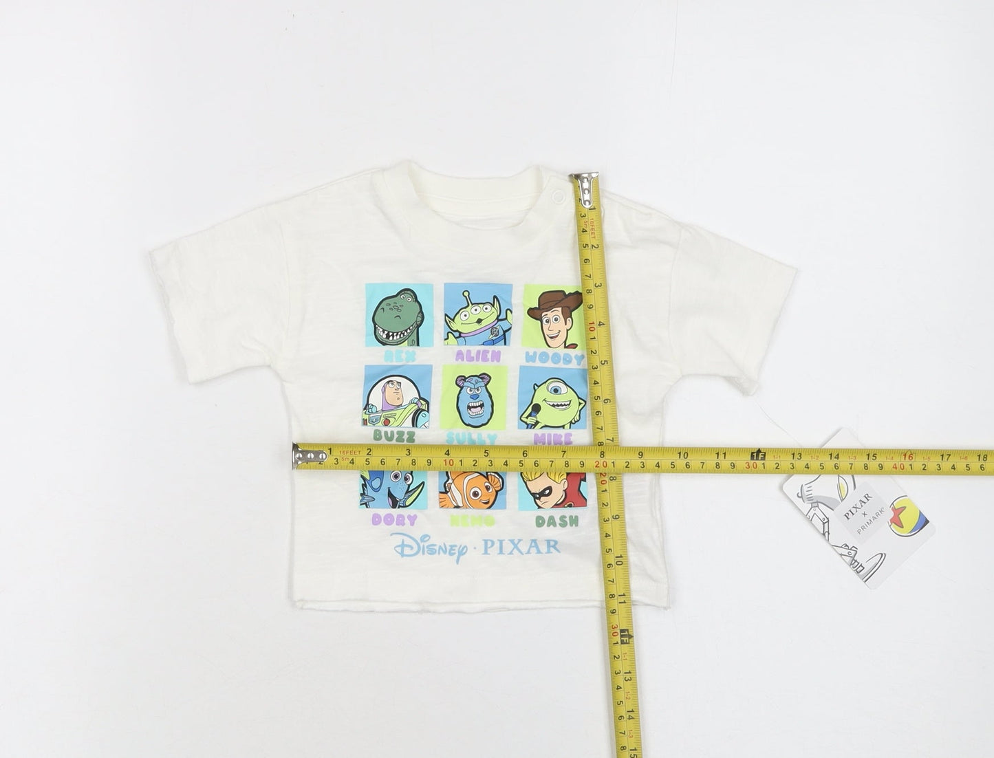 Primark Disney Pixar White Baby T-Shirt 0-3 Months Unisex Cartoon Print