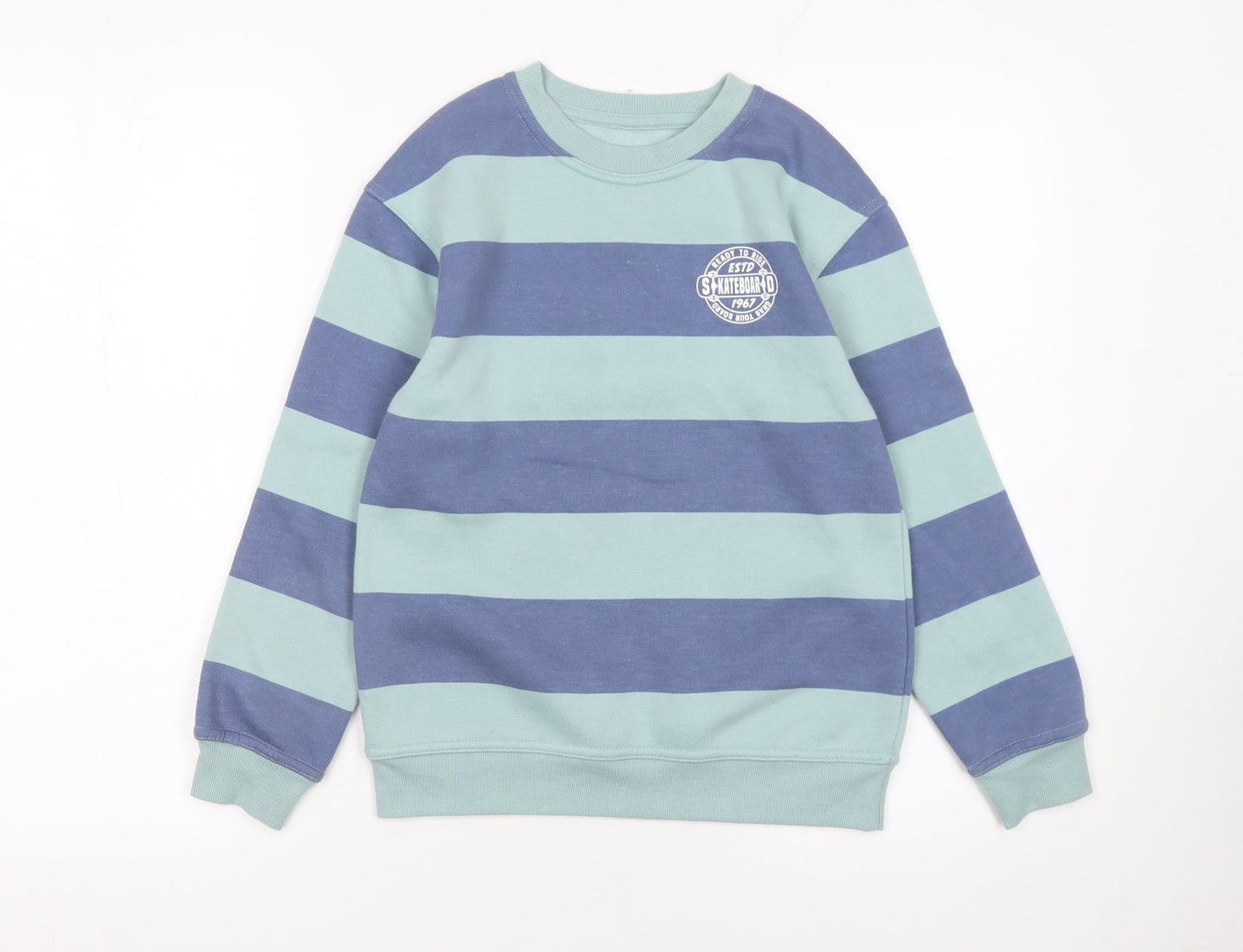 Dunnes Stores Boys Blue Striped Pullover Sweatshirt 9-10 Years Skateboarding Print
