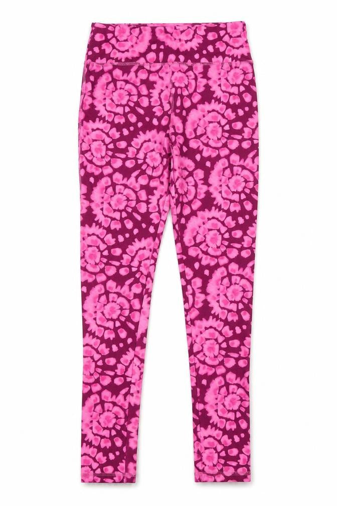 Front view of Dunnes girls’ pink tie dye stretch leggings 10-11 years
