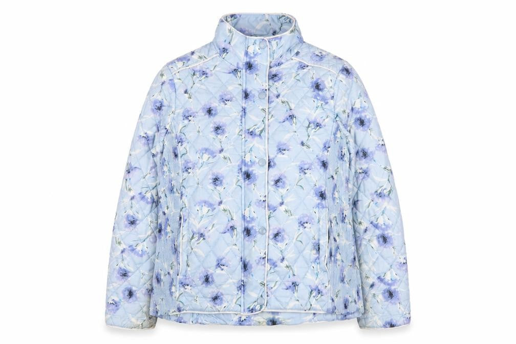 Front view of Gerard women’s blue floral quilted lightweight jacket, size UK 14