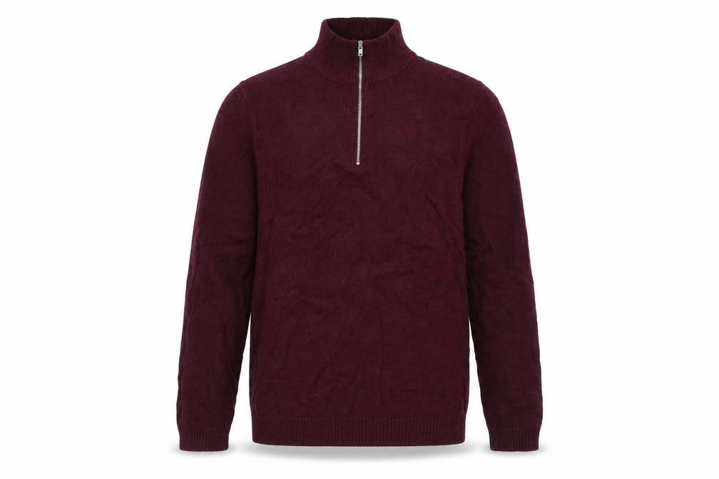 Front view of ASOS DESIGN Men’s Red High Neck 1/2 Zip Jumper, size S