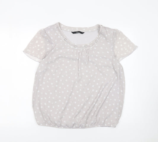 BM Collection Women’s Grey Polka Dot Short Sleeve Chiffon Blouse Size 14