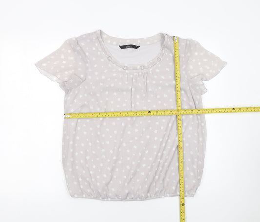 BM Collection Women’s Grey Polka Dot Short Sleeve Chiffon Blouse Size 14