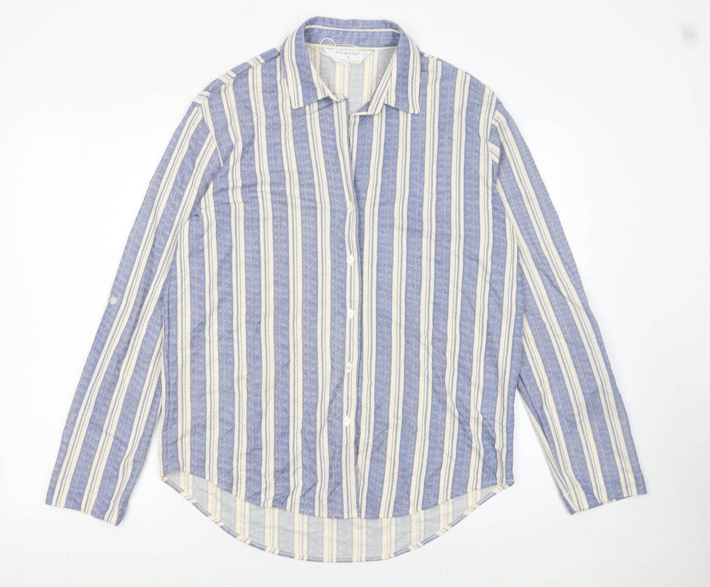 Primark Men's Blue Striped Long Sleeve Button-Up Shirt Size S