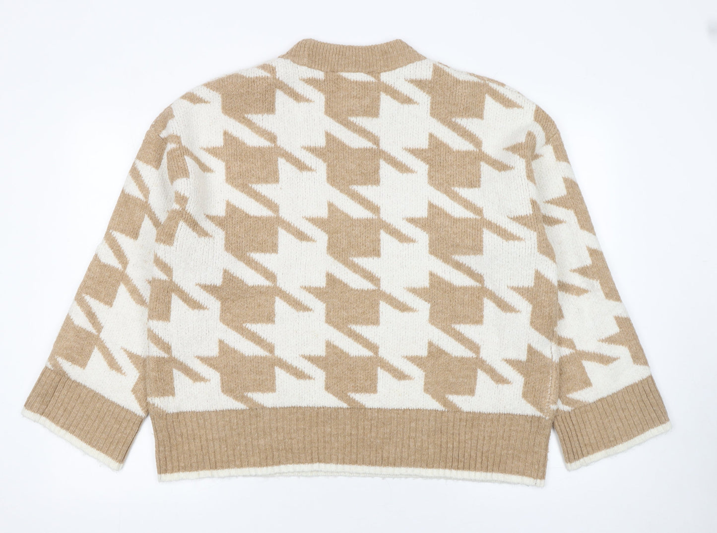 F&F Womens Beige Check Knit Pullover Jumper Size 16